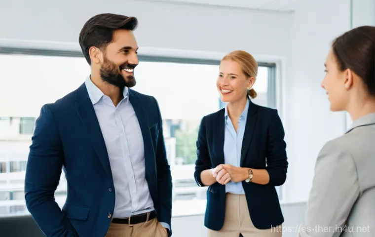 물리치료사의 취업 면접 복장 - **Prompt:** A poised male physiotherapist, in his early 30s, standing with an air of professional ea...