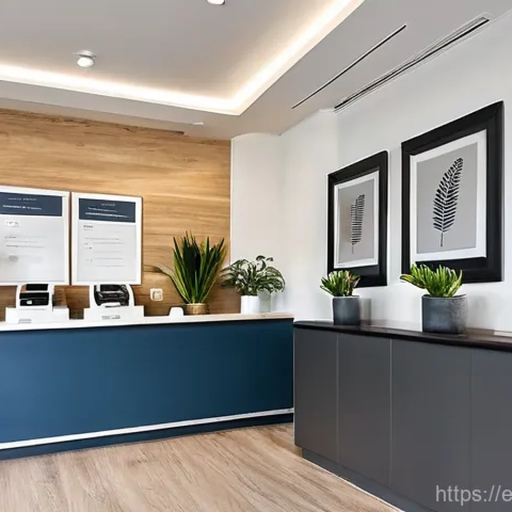 물리치료사의 물리적 환경 최적화 - **A Welcoming Physiotherapy Reception Area:**
"A bright, inviting, and modern physiotherapy clin...