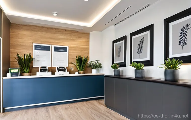 물리치료사의 물리적 환경 최적화 - **A Welcoming Physiotherapy Reception Area:**
"A bright, inviting, and modern physiotherapy clin...