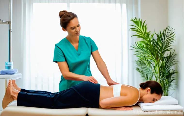 물리치료사 전문 자격증 종류 - A compassionate and hopeful moment in a neurorehabilitation center. An elderly female patient, grace...