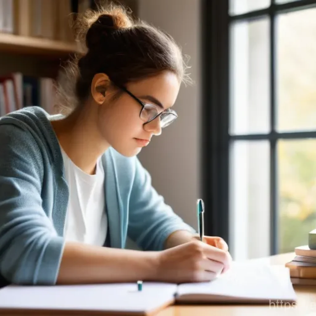 물리치료사의 논문 작성 과정 - A focused young adult, a physiotherapy student, is deeply engrossed in writing their thesis at a wel...